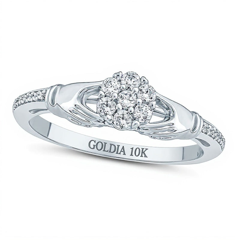 0.2 CT. TW Multi-Diamond Claddagh Promise Ring in 10K White Gold