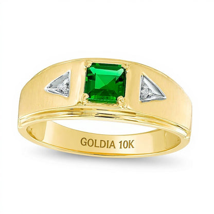 5.0mm Square Lab-Created Emerald and Diamond Accent Ring in 10K Gold
