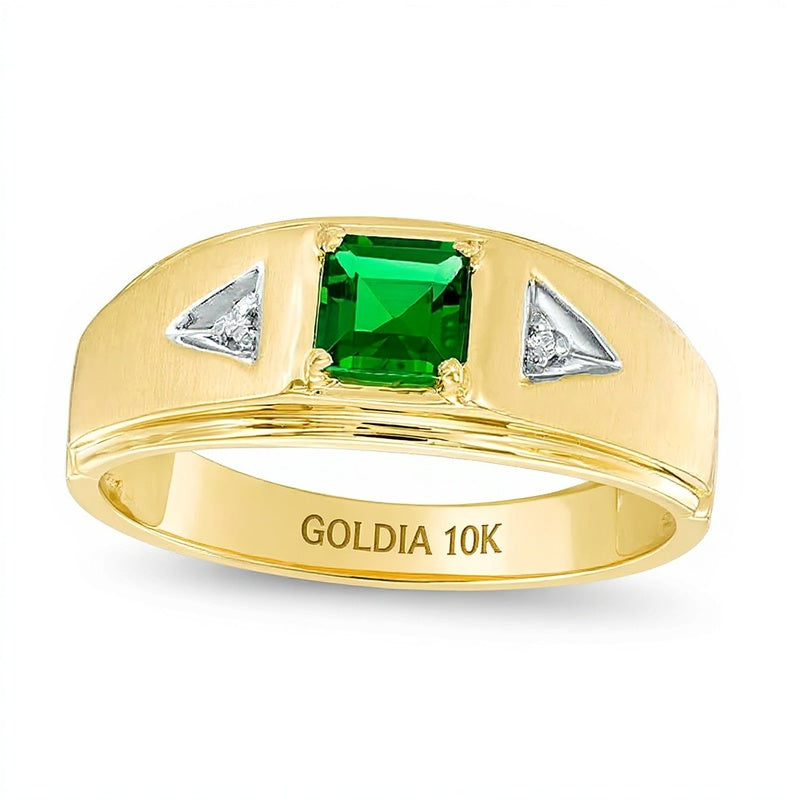 5.0mm Square Lab-Created Emerald and Diamond Accent Ring in 10K Gold