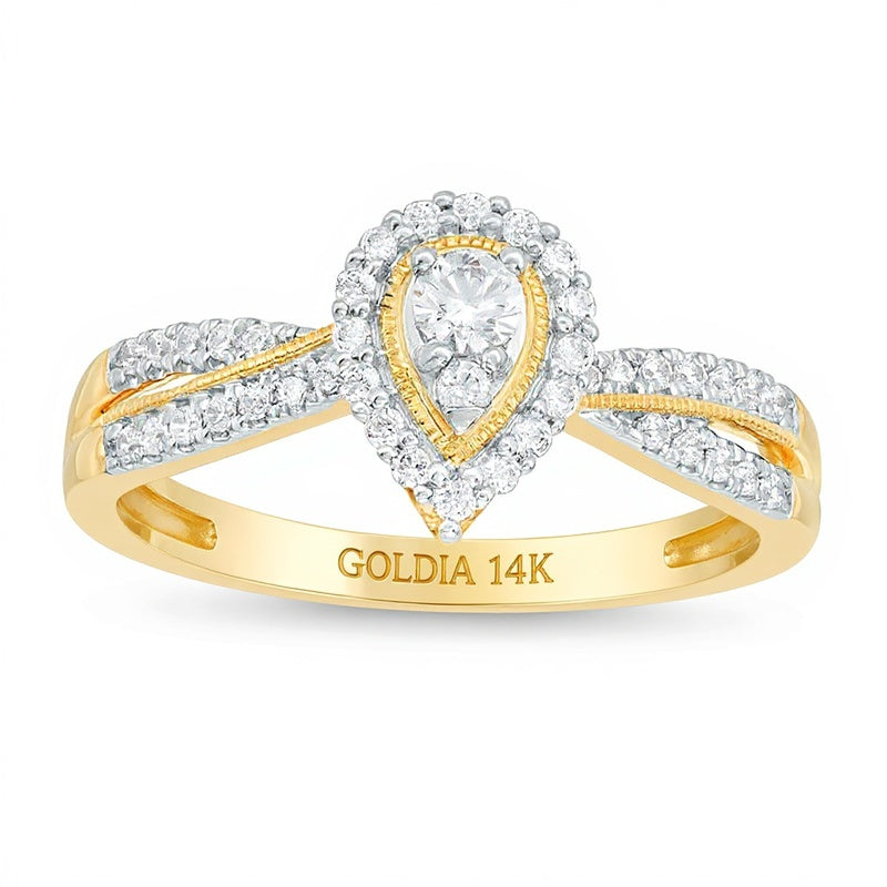 0.33 CT. TW Diamond Pear-Shaped Frame Vintage-Style Engagement Ring in 14K Gold