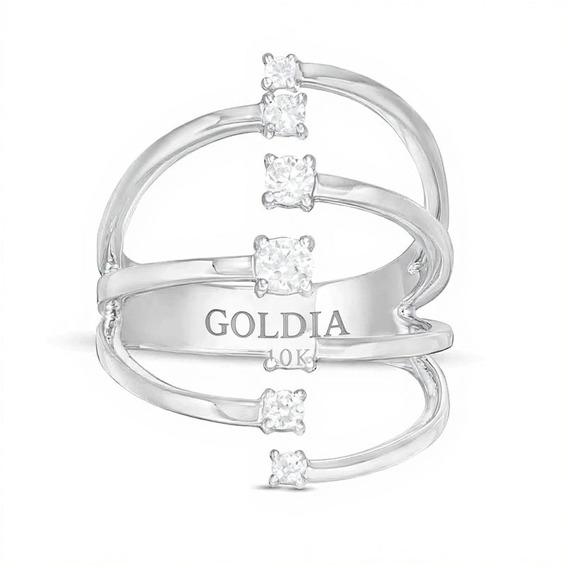 0.5 CT. TW Diamond Linear Seven Stone Open Shank Ring in 10K White Gold