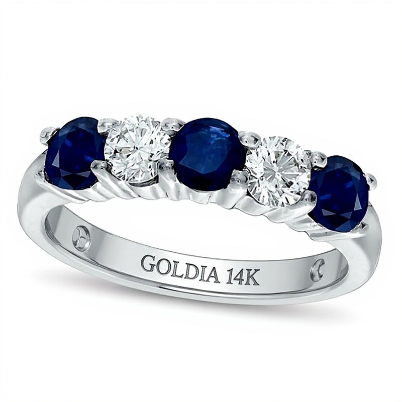 Blue Sapphire and 0.38 CT. TW Diamond Five Stone Band in 14K White Gold