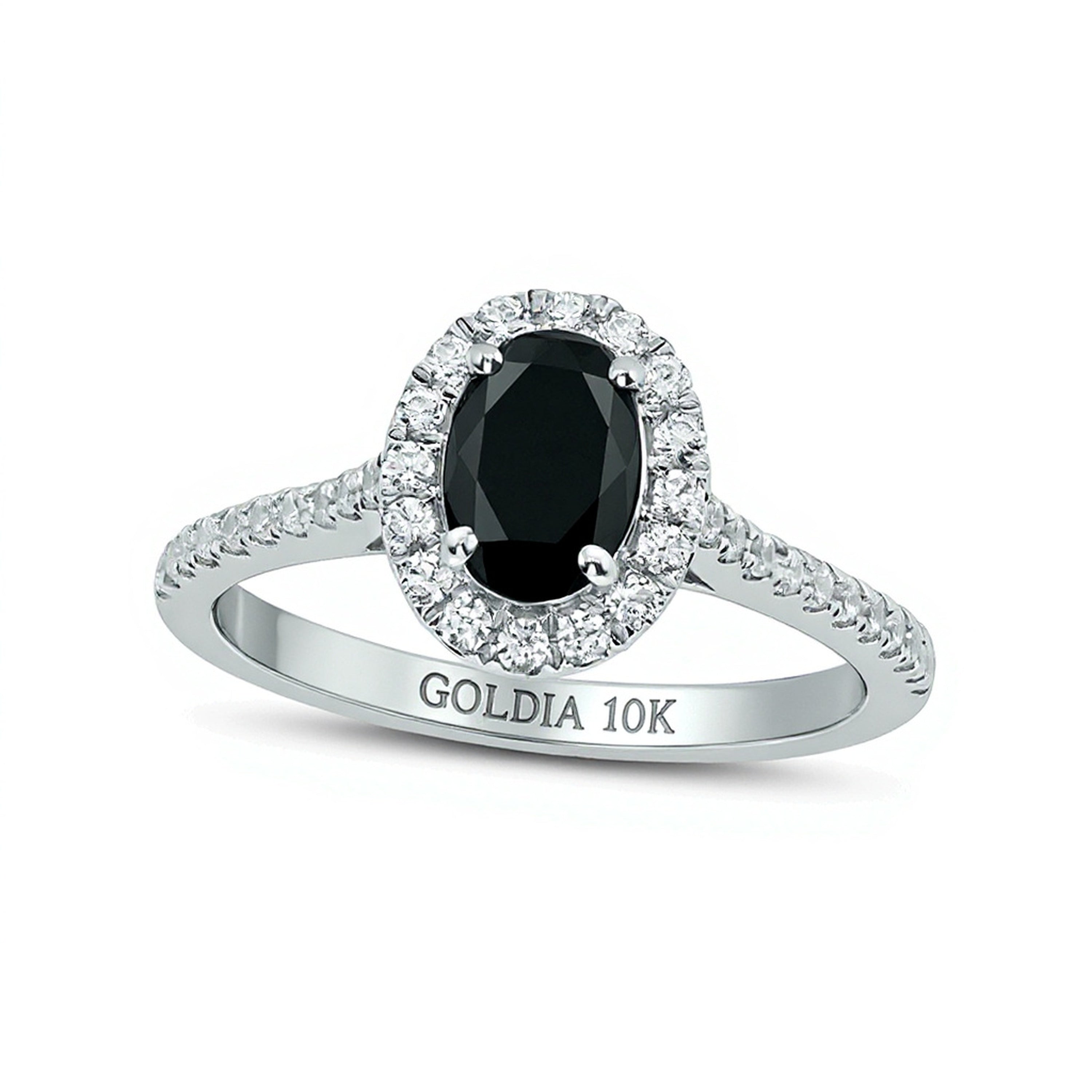 Oval Black Sapphire and 0.33 CT. TW Diamond Frame Engagement Ring in 10K White Gold