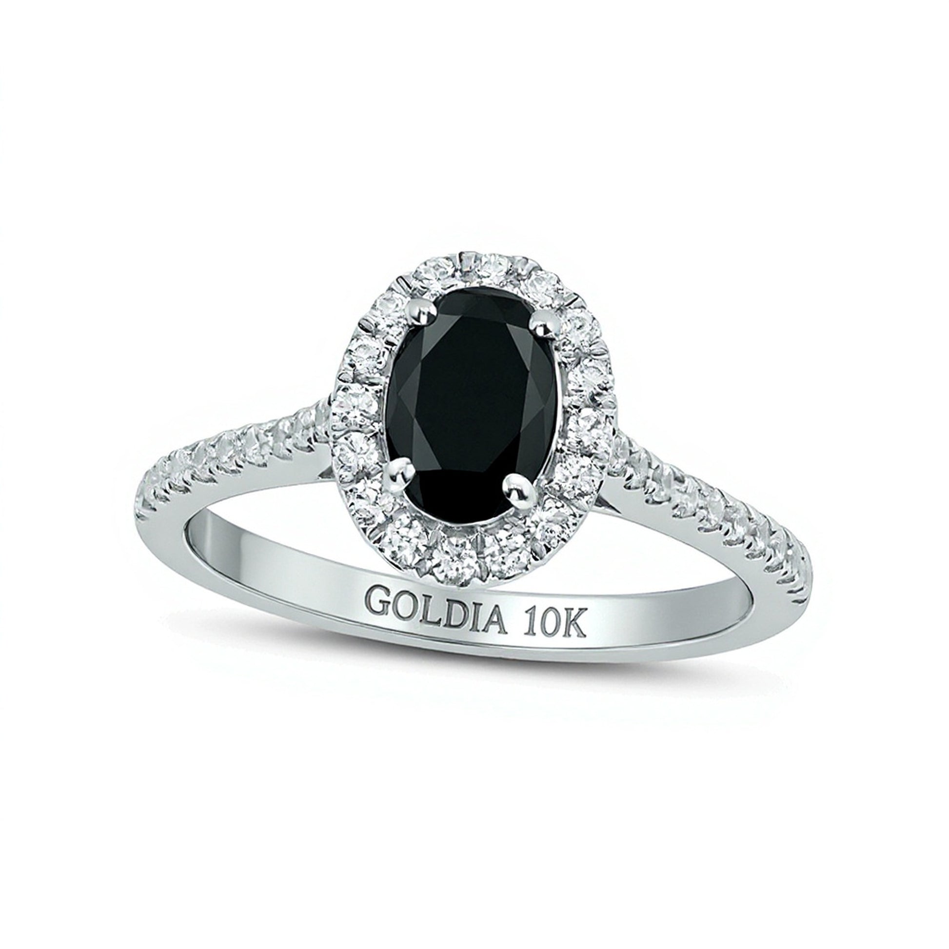 Oval Black Sapphire and 0.33 CT. TW Diamond Frame Engagement Ring in 10K White Gold