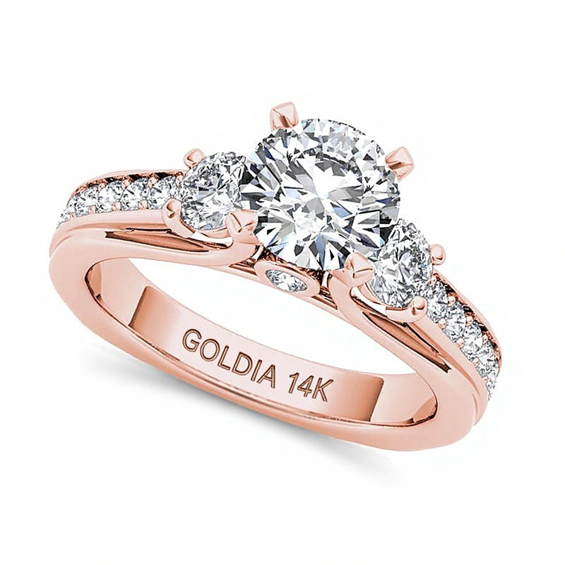 2.0 CT. TW Diamond Three Stone Squared Edge Engagement Ring in 14K Rose Gold