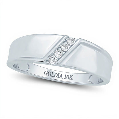 0.1 CT. TW Diamond Four Stone Slant Wedding Band in 10K White Gold