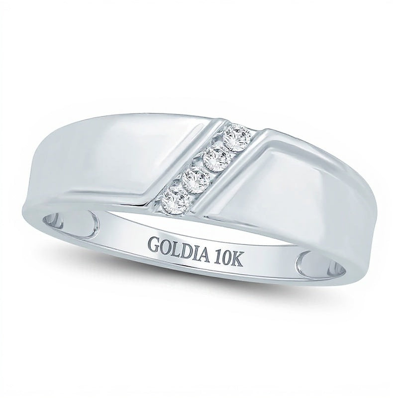 0.1 CT. TW Diamond Four Stone Slant Wedding Band in 10K White Gold