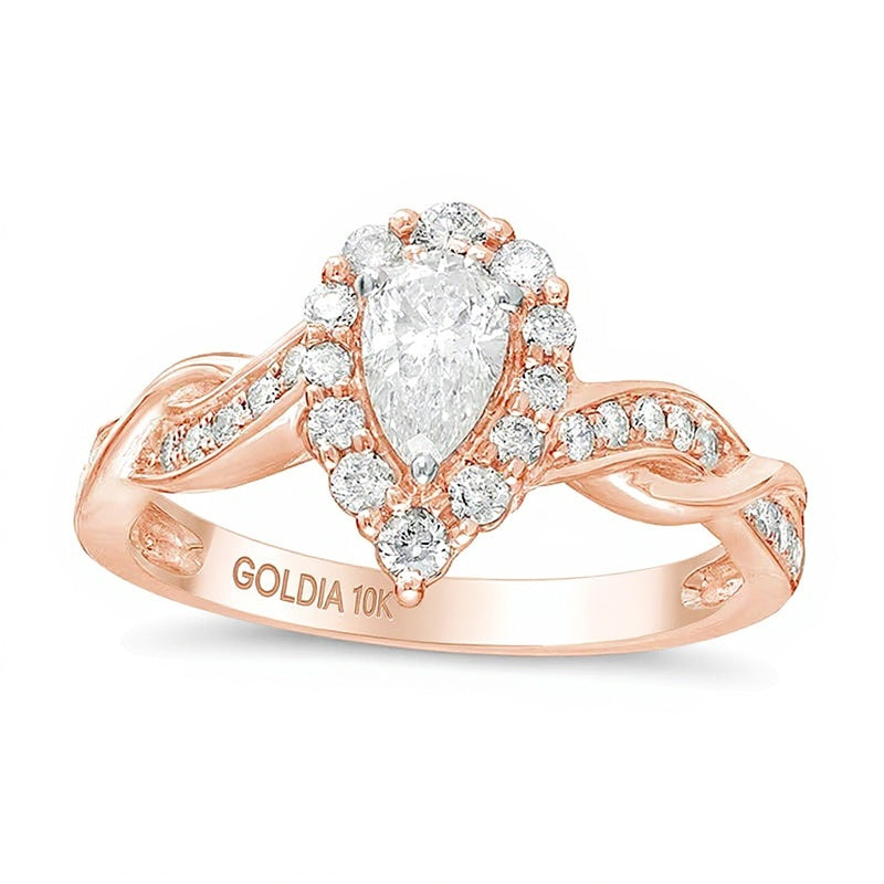 0.75 CT. TW Pear-Shaped Diamond Frame Twist Shank Engagement Ring in 10K Rose Gold