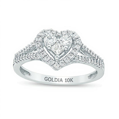 0.5 CT. TW Princess-Cut and Round Diamond Heart Frame Ring in 10K White Gold