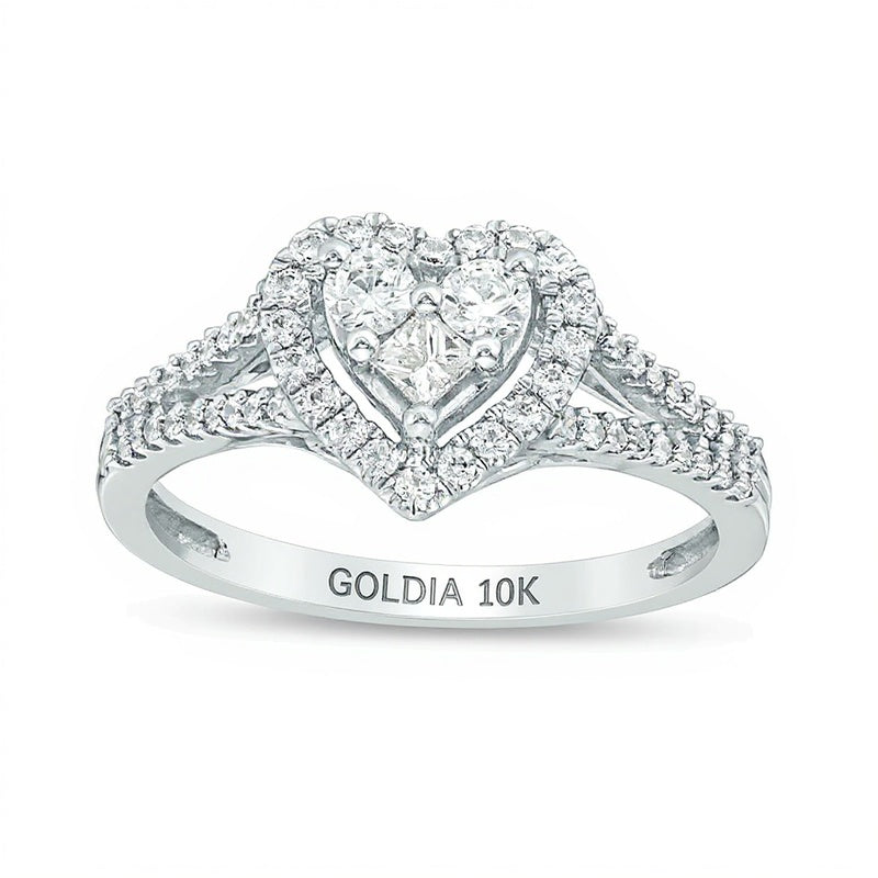 0.5 CT. TW Princess-Cut and Round Diamond Heart Frame Ring in 10K White Gold