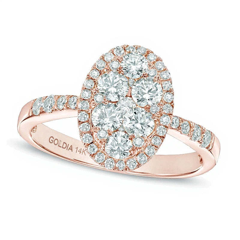 1.0 CT. TW Multi-Diamond Oval Frame Engagement Ring in 14K Rose Gold