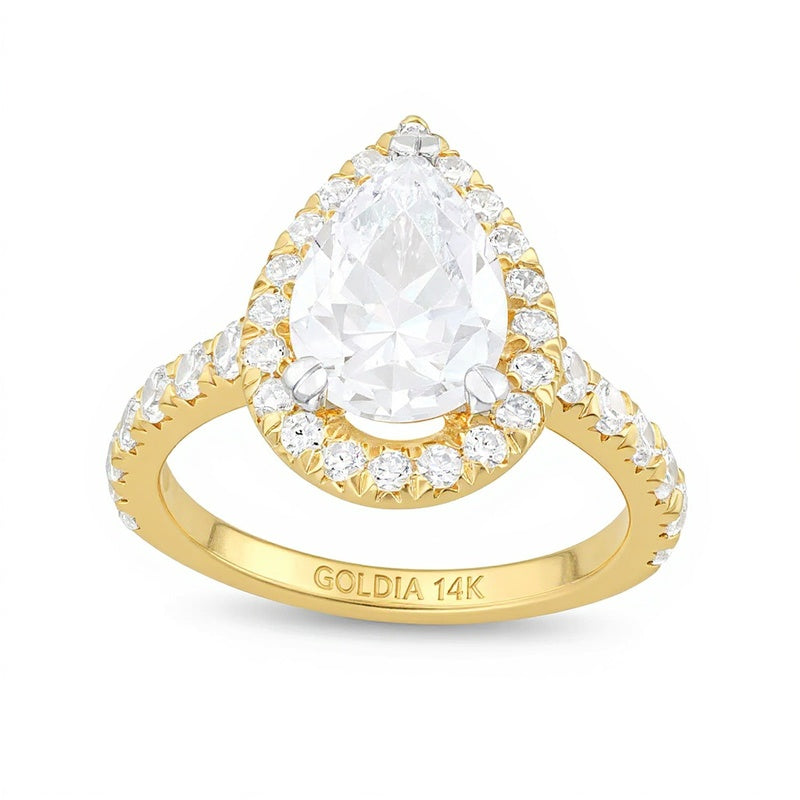 4.0 CT. TW Pear-Shaped Lab-Grown Diamond Frame Engagement Ring in 14K Gold (I/SI2)
