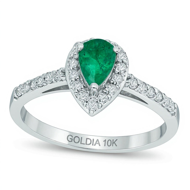 Pear-Shaped Emerald and 0.25 CT. TW Diamond Engagement Ring in 10K White Gold