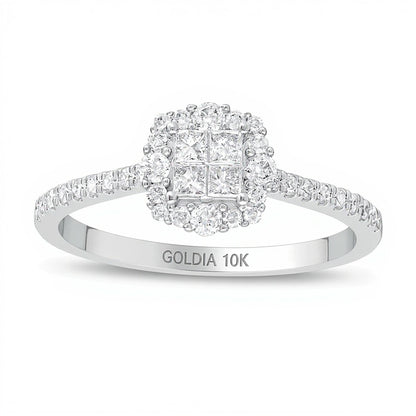 0.38 CT. TW Princess-Cut Quad Diamond Frame Engagement Ring in 10K White Gold