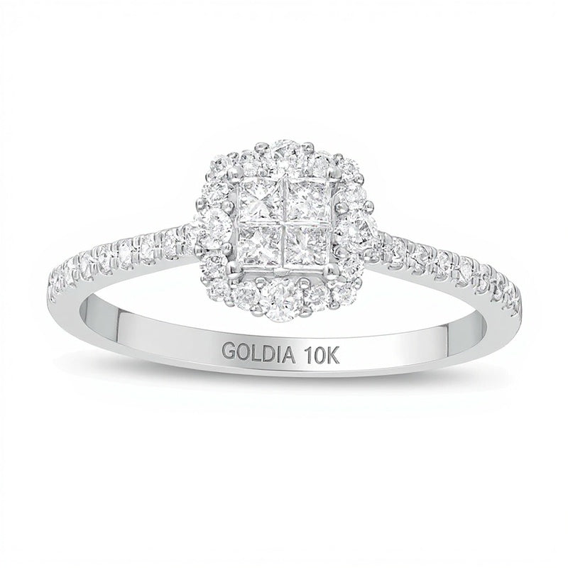 0.38 CT. TW Princess-Cut Quad Diamond Frame Engagement Ring in 10K White Gold