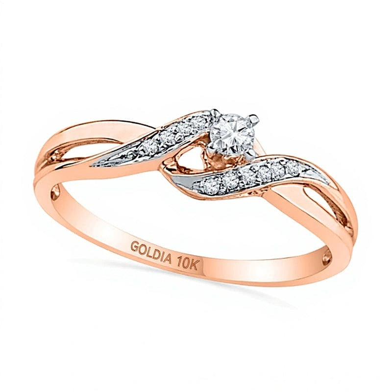 0.1 CT. TW Diamond Bypass Split Shank Promise Ring in 10K Rose Gold