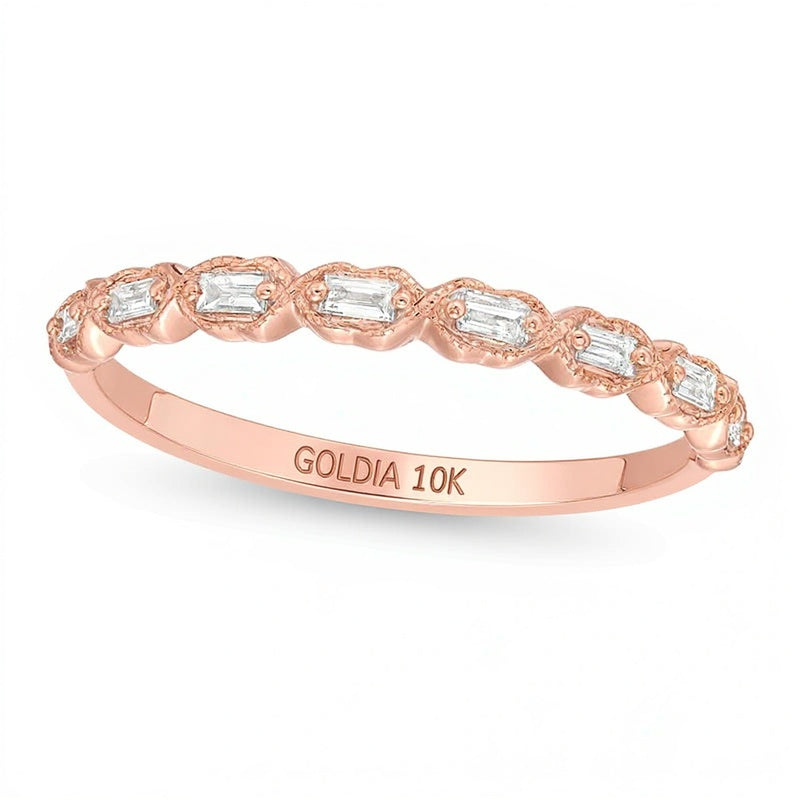 0.13 CT. TW Baguette Diamond Art Deco Vintage-Style Stackable Band in 10K Rose Gold