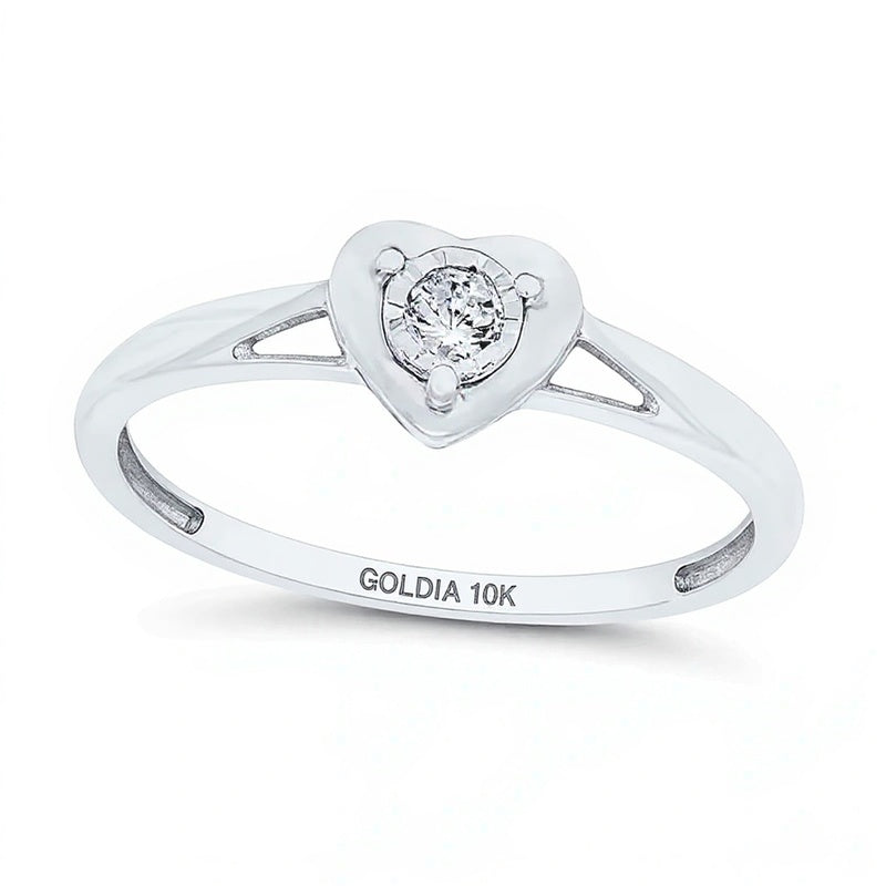 0.07 CT. Diamond Solitaire Stampato Heart Ring in 10K White Gold