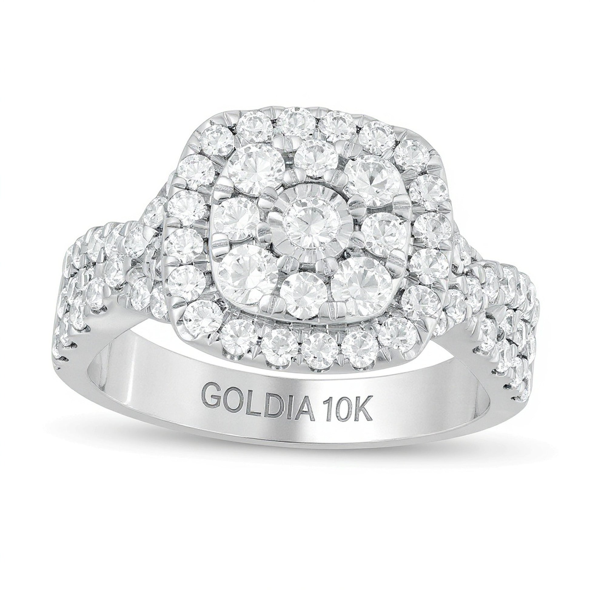 1.63 CT. TW Diamond Double Cushion Frame Twist Shank Engagement Ring in 10K White Gold