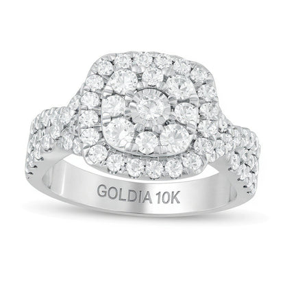1.63 CT. TW Diamond Double Cushion Frame Twist Shank Engagement Ring in 10K White Gold