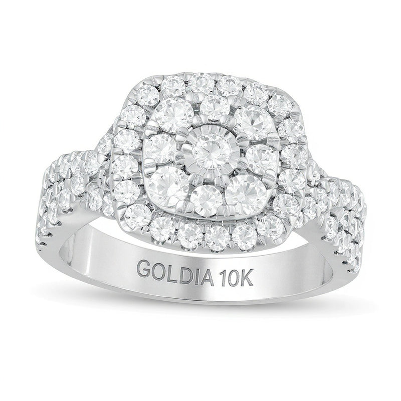 1.63 CT. TW Diamond Double Cushion Frame Twist Shank Engagement Ring in 10K White Gold