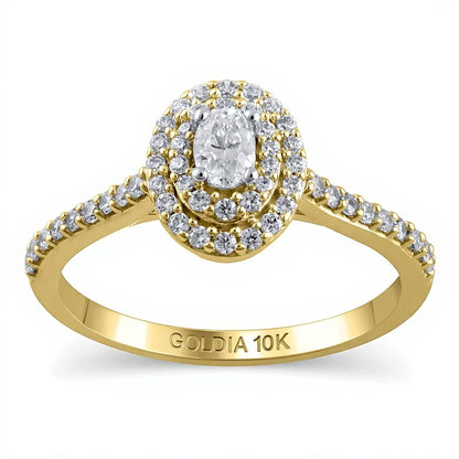 0.5 CT. TW Oval Diamond Double Frame Engagement Ring in 10K Gold