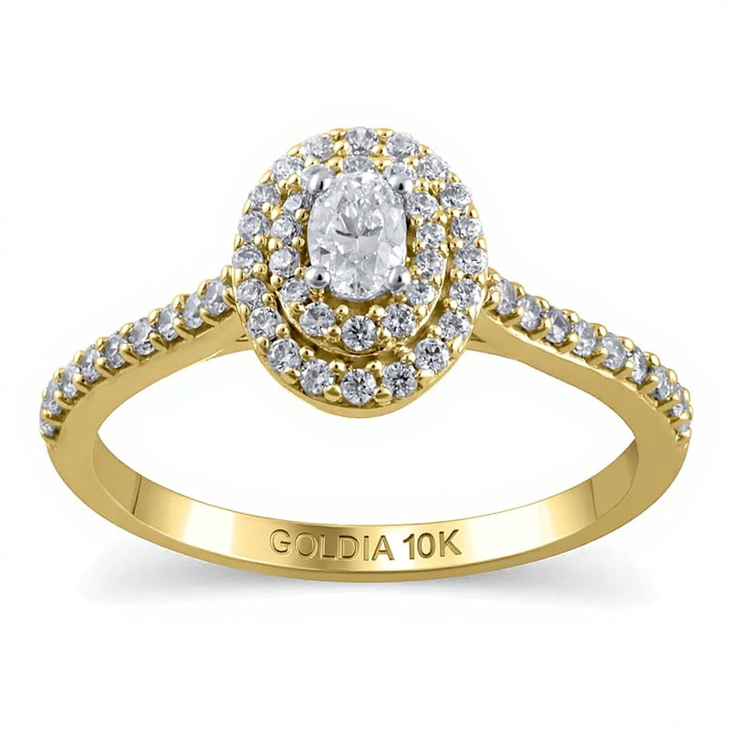 0.5 CT. TW Oval Diamond Double Frame Engagement Ring in 10K Gold