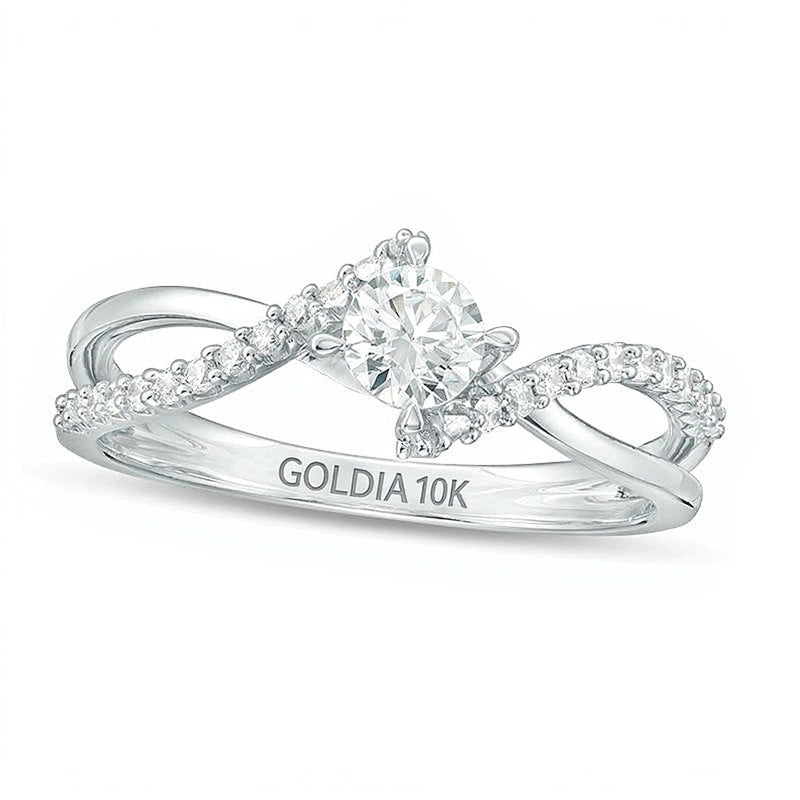 0.5 CT. TW Diamond Bypass Crossover Shank Engagement Ring in 10K White Gold