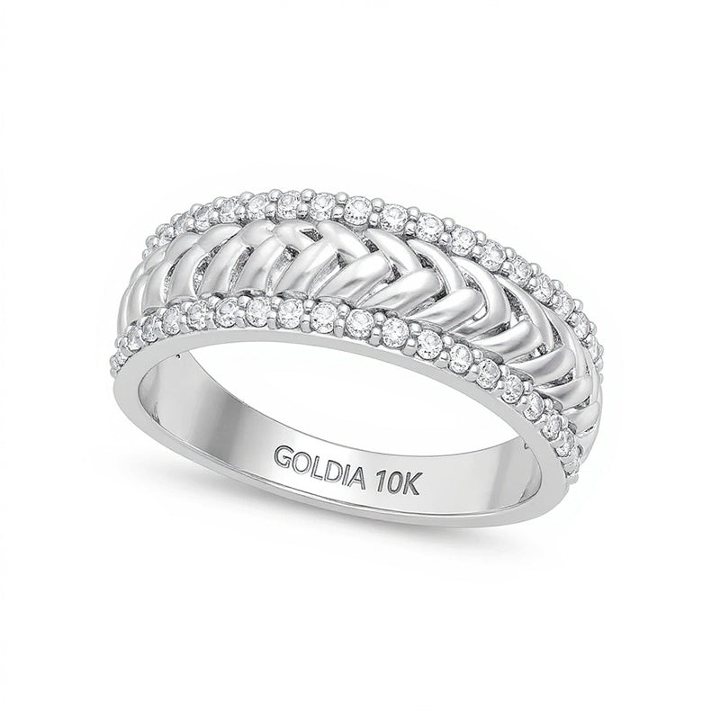 0.33 CT. TW Diamond Edge Herringbone Band in 10K White Gold