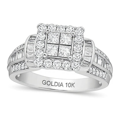 1.0 CT. TW Quad Princess-Cut Diamond Frame Engagement Ring in 10K White Gold