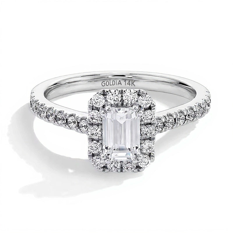 1.0 CT. TW Emerald-Cut Lab-Grown Diamond Frame Engagement Ring in 14K White Gold (F/SI2)