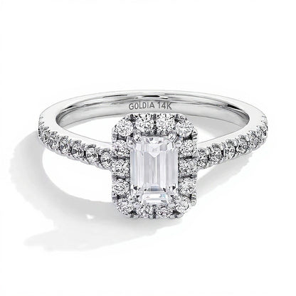 1.0 CT. TW Emerald-Cut Lab-Grown Diamond Frame Engagement Ring in 14K White Gold (F/SI2)