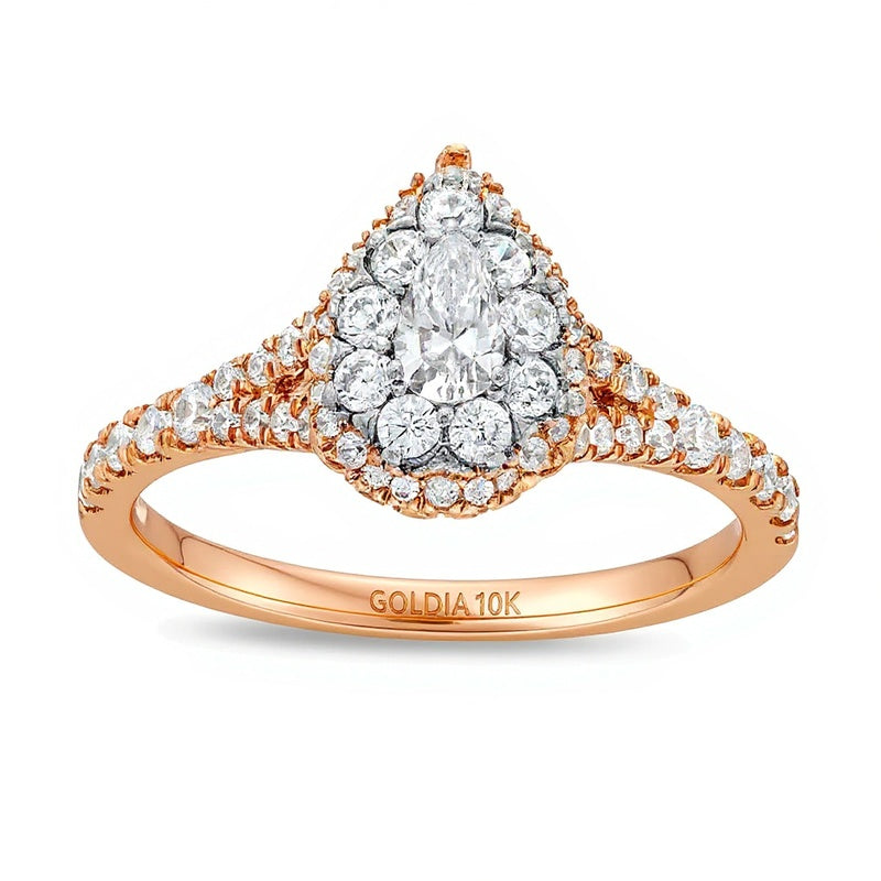 0.75 CT. TW Pear Multi-Diamond Split Shank Engagement Ring in 10K Rose Gold