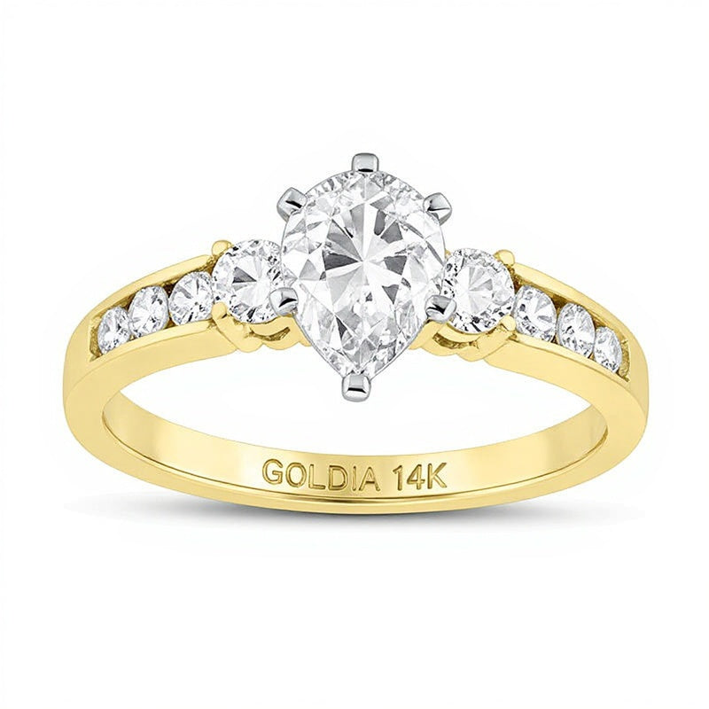 1.0 CT. TW Pear-Shaped Diamond Three Stone Engagement Ring in 14K Gold (J/SI2)