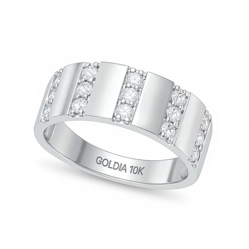 0.5 CT. TW Diamond Trio Linear Row Band in 10K White Gold