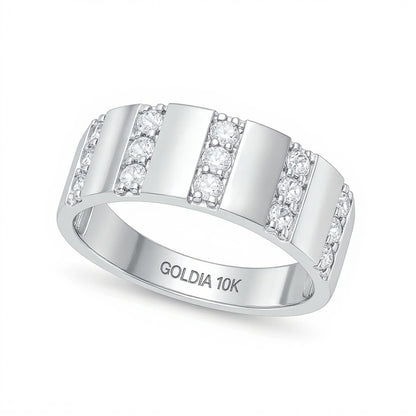 0.5 CT. TW Diamond Trio Linear Row Band in 10K White Gold