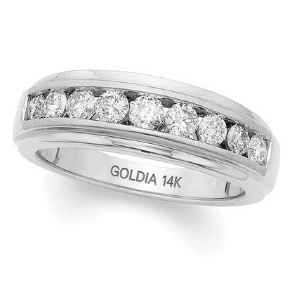 Menâs 1.0 CT. TW Diamond Nine Stone Wedding Band in 14K White Gold (I/I2)