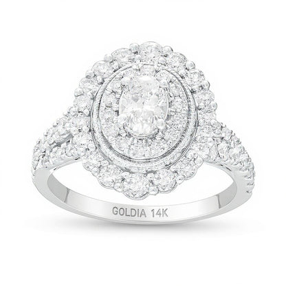 1.5 CT. TW Oval Diamond Double Frame Vintage-Style Engagement Ring in 14K White Gold