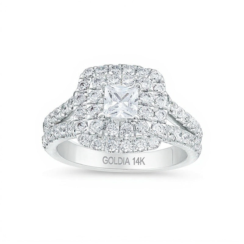 2.0 CT. TW Princess-Cut Lab-Grown Diamond Double Frame Engagement Ring in 14K White Gold (F/VS2)