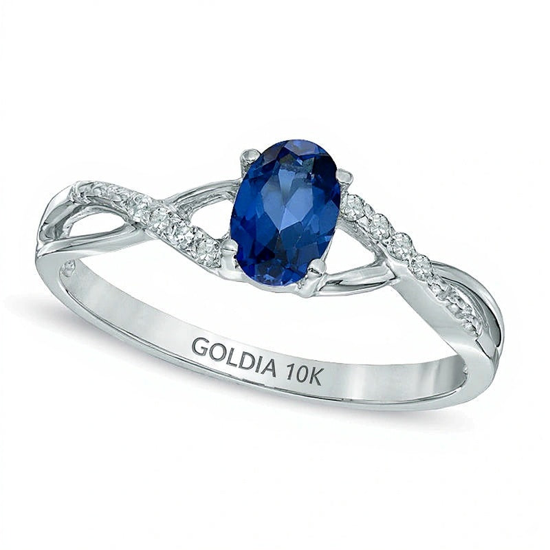 Oval Lab-Created Blue Sapphire and Diamond Accent Twist Engagement Ring in 10K White Gold