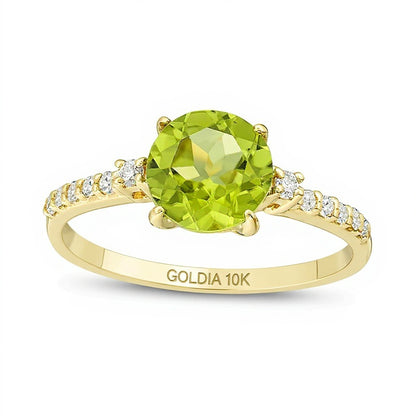 7.0mm Peridot and 0.13 CT. TW Diamond Engagement Ring in 10K Gold