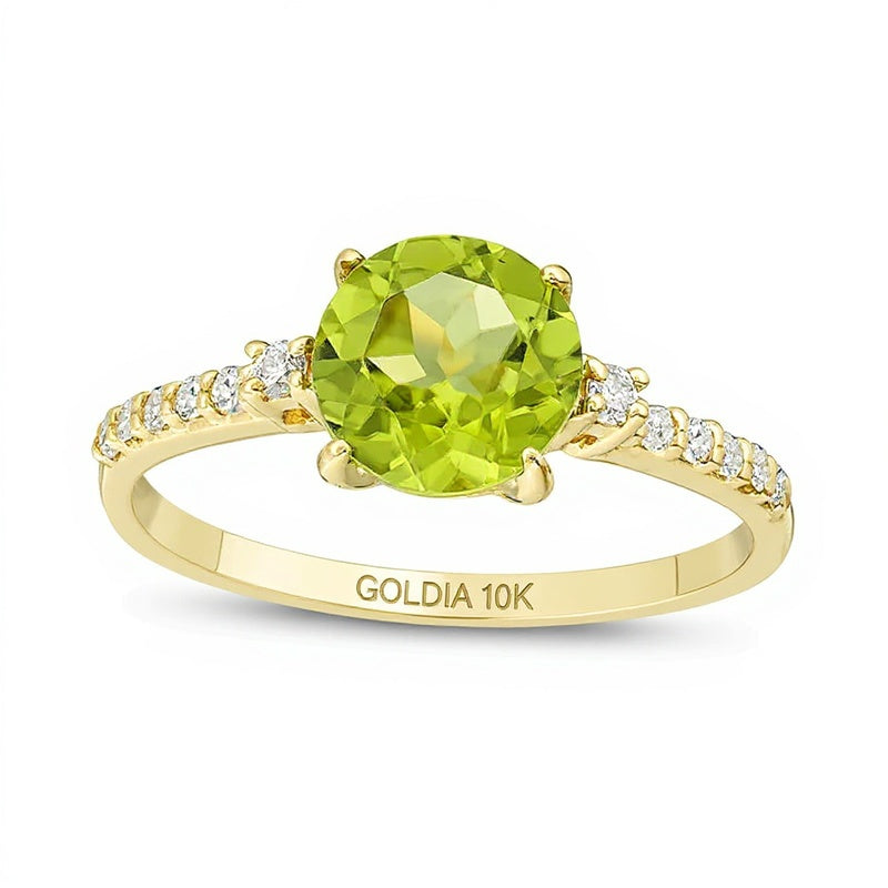 7.0mm Peridot and 0.13 CT. TW Diamond Engagement Ring in 10K Gold