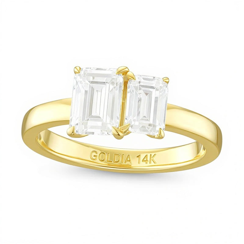 1.5 CT. TW Emerald-Cut Diamond Toi et Moi Engagement Ring in 14K Gold