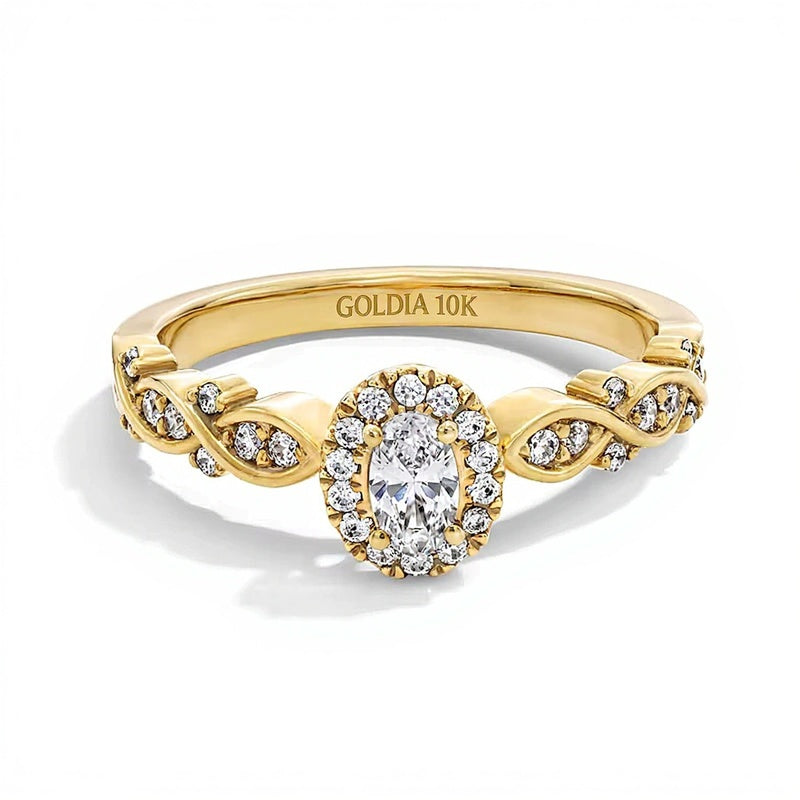 0.5 CT. TW Oval Lab-Grown Diamond Frame Promise Ring in 10K Gold (F/SI2)