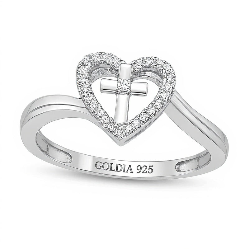 0.07 CT. TW Diamond Heart with Cross Bypass Ring in Sterling Silver