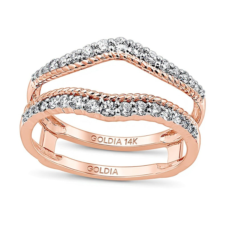 0.38 CT. TW Diamond Rope-Textured Double Row Contour Solitaire Enhancer in 14K Rose Gold