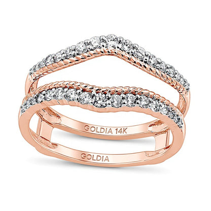 0.38 CT. TW Diamond Rope-Textured Double Row Contour Solitaire Enhancer in 14K Rose Gold