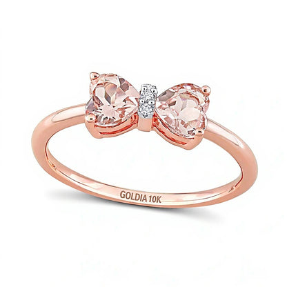 5.0mm Heart-Shaped Morganite and Diamond Accent Bow Ring in 10K Rose Gold