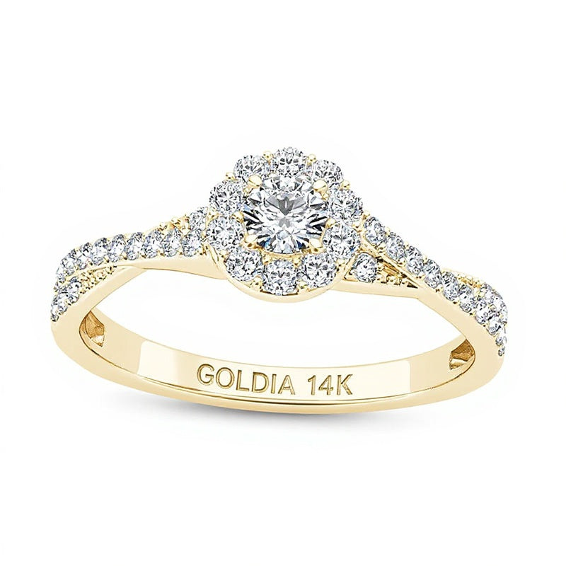 0.5 CT. TW Diamond Frame Twist Shank Engagement Ring in 14K Gold