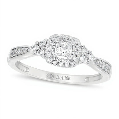 0.33 CT. TW Princess-Cut Diamond Frame Tri-Sides Vintage-Style Engagement Ring in 10K White Gold